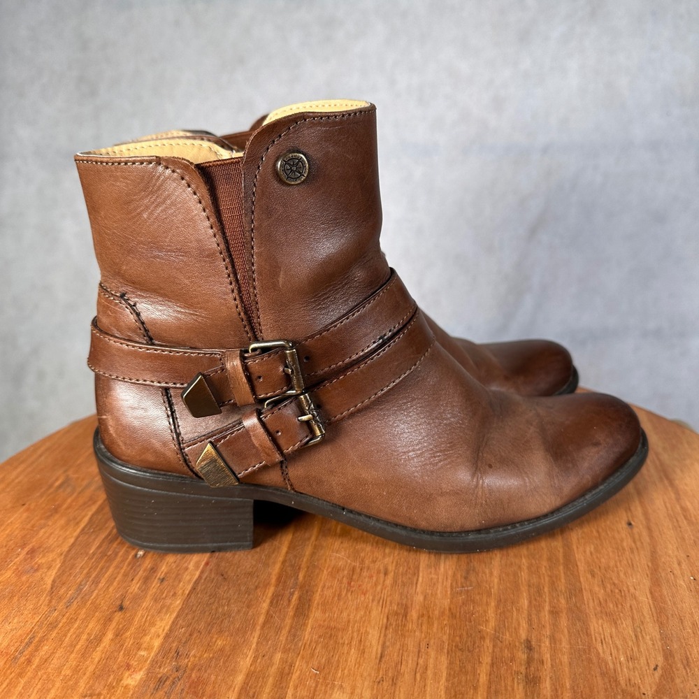 Bussola Antwerpen Ankle Boots Womens 39 Brown Good Leather Buckle Moto Zip - Picture 4 of 14